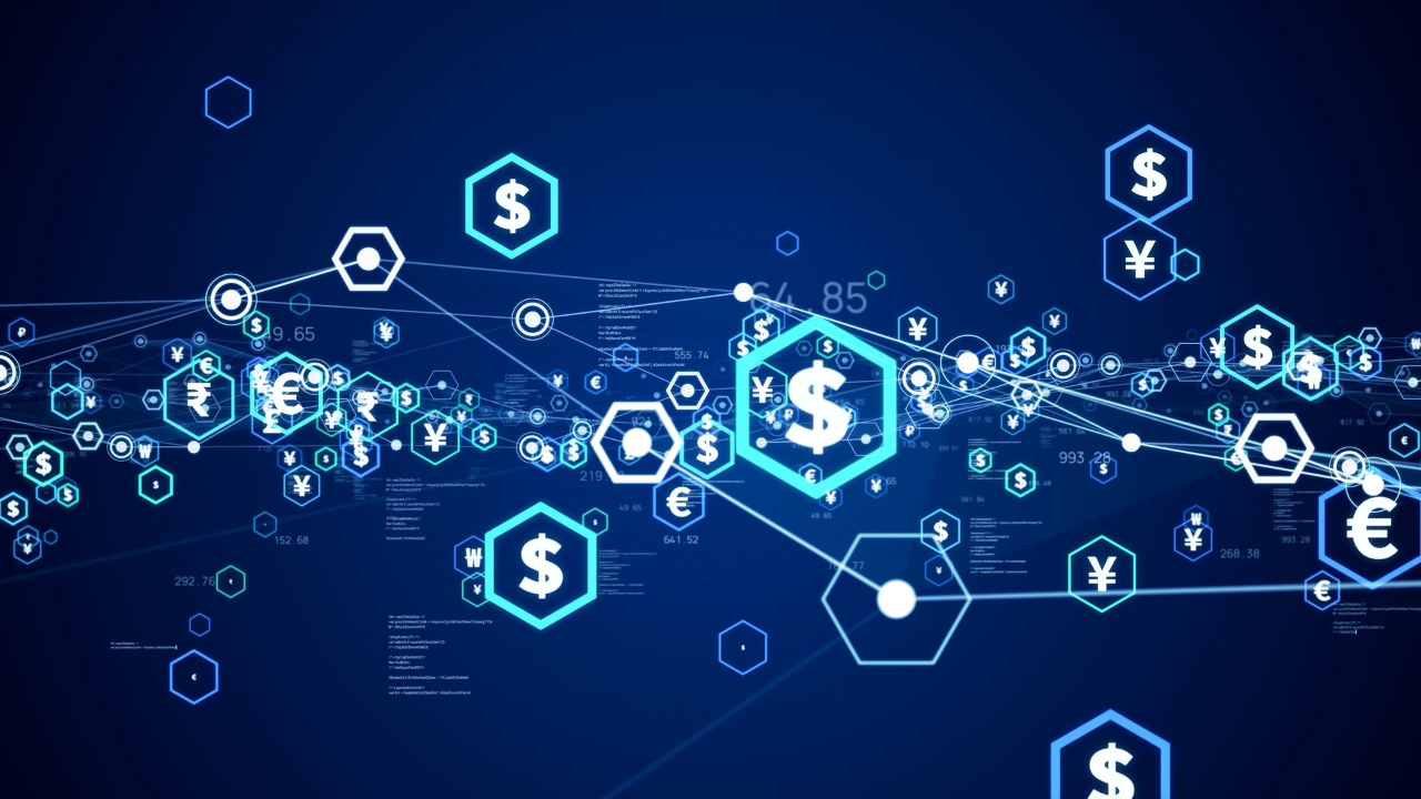 Imagen digital con signo de dinero y distintas monedas